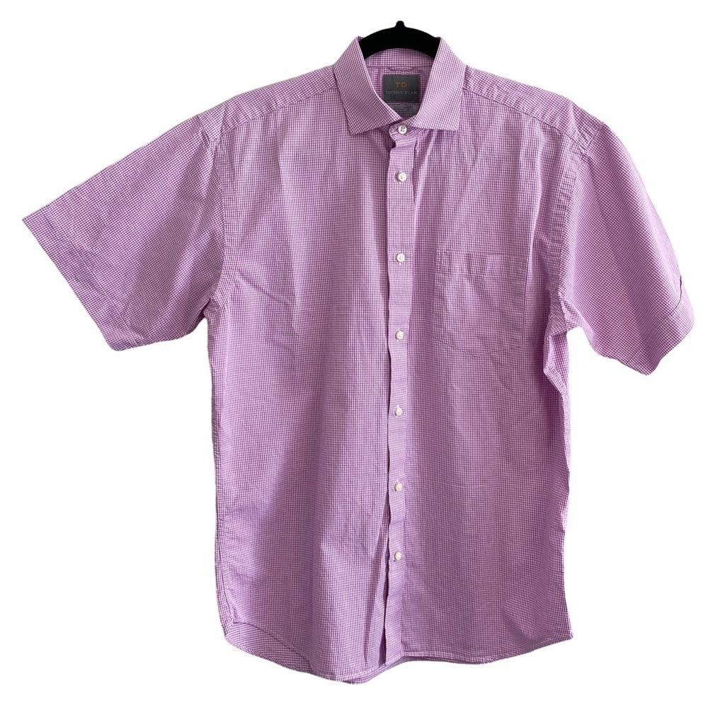 Thomas Dean - Fuschia Gingham Short Sleeve Shirt - Size Small NWOT